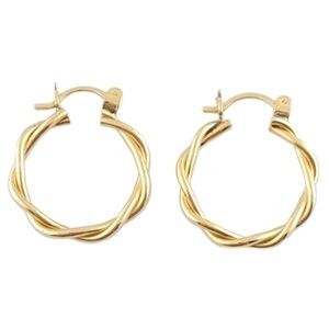 14K Yellow Gold Twist Hoop Earrings #15846